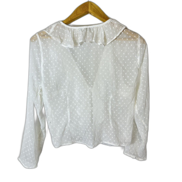 Abercrombie & Fitch White Sheer Swiss Dot Ruffled Tie Front LS Top Size M - Picture 3 of 11